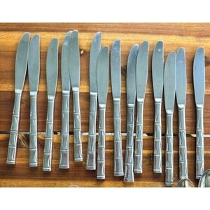 12 Vintage Bamboo Stainless Dinner Knives Japan Tiki Replacement Flatware
